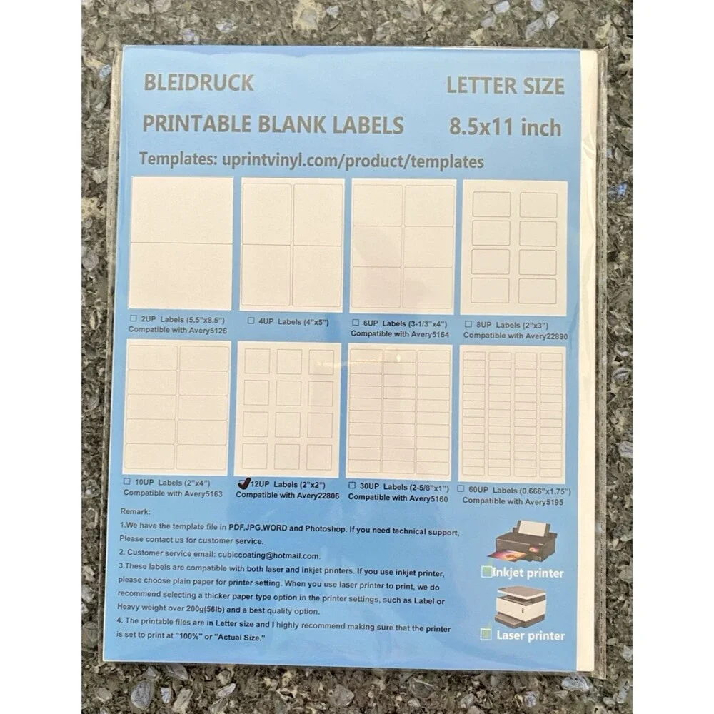BLEIDRUCK 2x2 Printable Blank Labels 12 per Sheet 240 Avery 22806 Compatible